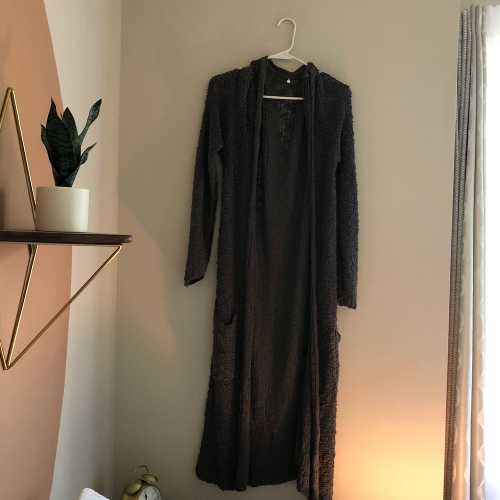 Long gray knit sweater